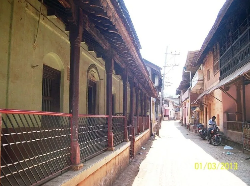 Traditional heritage Brahmin agrahara lane with wooden-pillared houses in Gokarna