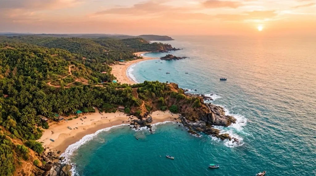 Rugged granite headlands and coastal coves along the Gokarna cliffline